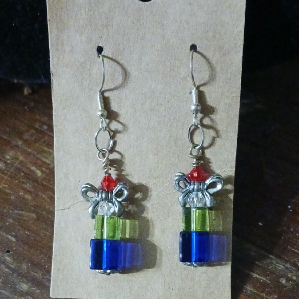 Handmade Colorful Beaded Bow Dangle Earrings